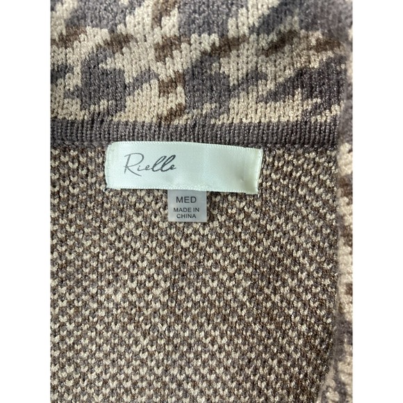 Rielle Women's Medium Houndstooth Knit Sweater Coat Cardigan Brown Tan - Picture 7 of 12